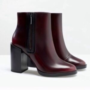 Zara Trafaluc Oxblood Block‎ Heel Boots - EU 40 / 9-9.5 - Garnet